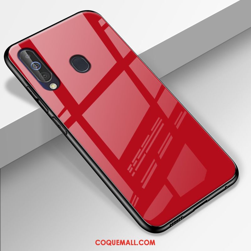 Étui Samsung Galaxy A60 Verre Protection Silicone, Coque Samsung Galaxy A60 Couleur Unie Rouge