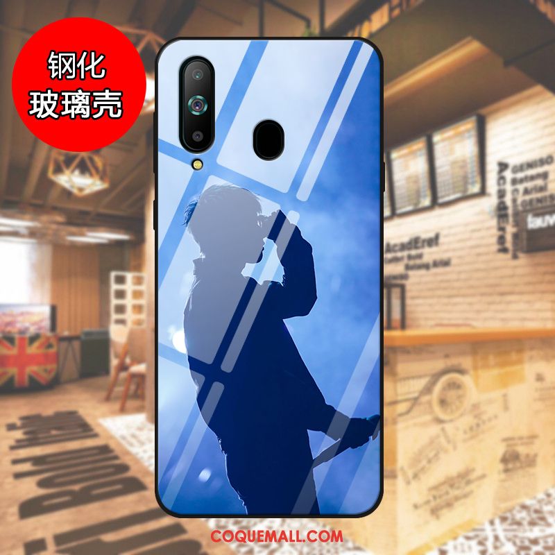 Étui Samsung Galaxy A60 Étoile Téléphone Portable Bleu, Coque Samsung Galaxy A60 Verre Trempé Personnalisé