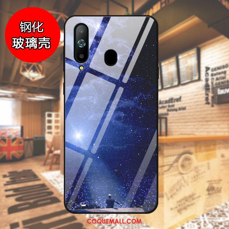 Étui Samsung Galaxy A60 Étoile Téléphone Portable Bleu, Coque Samsung Galaxy A60 Verre Trempé Personnalisé