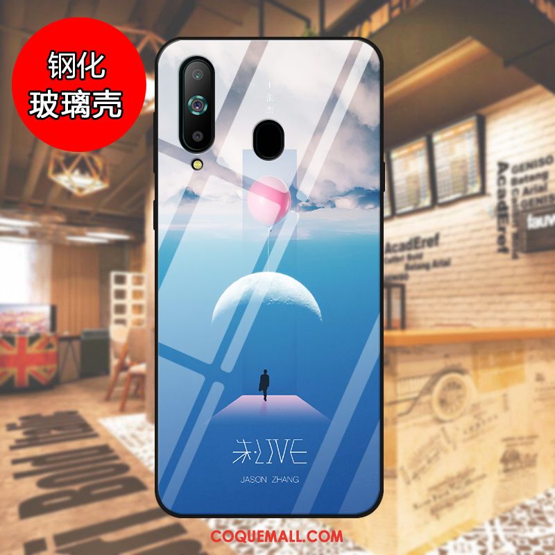 Étui Samsung Galaxy A60 Étoile Téléphone Portable Bleu, Coque Samsung Galaxy A60 Verre Trempé Personnalisé