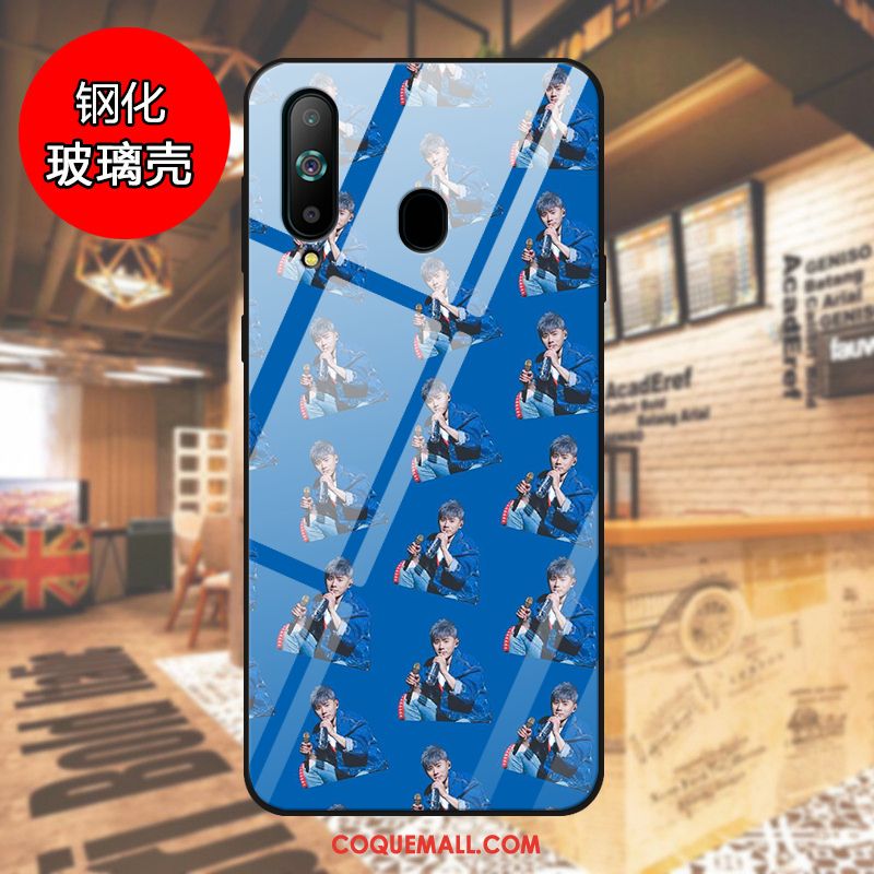 Étui Samsung Galaxy A60 Étoile Téléphone Portable Bleu, Coque Samsung Galaxy A60 Verre Trempé Personnalisé