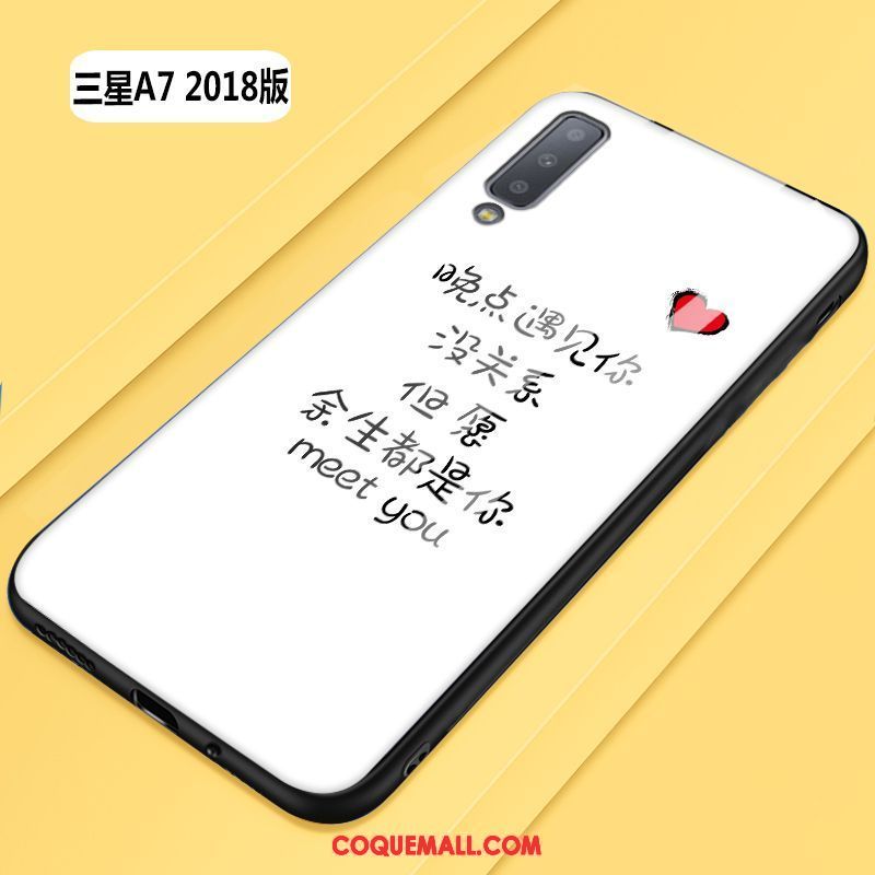 Étui Samsung Galaxy A7 2018 Blanc Amoureux Net Rouge, Coque Samsung Galaxy A7 2018 Protection Tout Compris