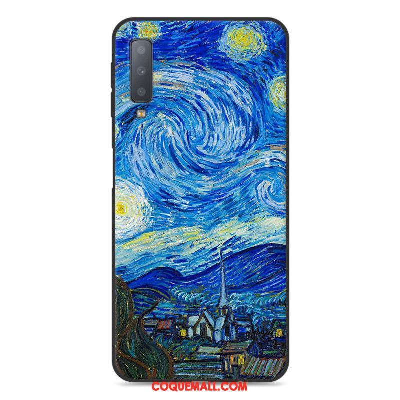 Étui Samsung Galaxy A7 2018 Bleu Incassable Très Mince, Coque Samsung Galaxy A7 2018 Fluide Doux Dessin Animé