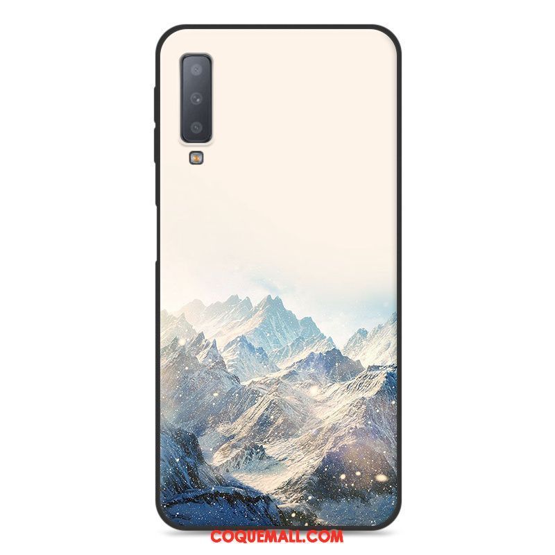 Étui Samsung Galaxy A7 2018 Bleu Incassable Très Mince, Coque Samsung Galaxy A7 2018 Fluide Doux Dessin Animé