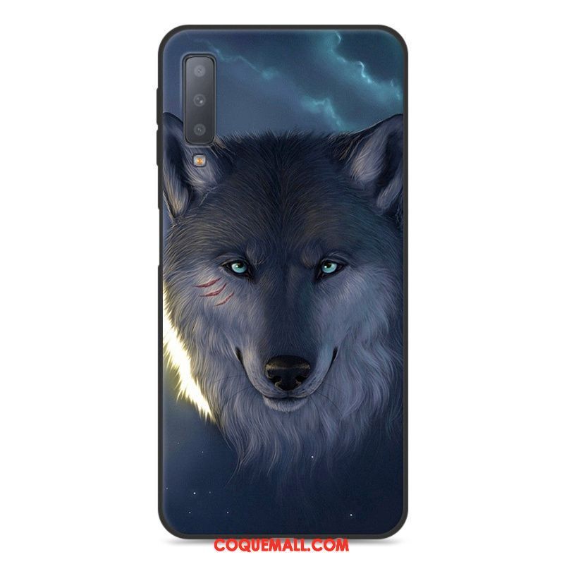 Étui Samsung Galaxy A7 2018 Bleu Incassable Très Mince, Coque Samsung Galaxy A7 2018 Fluide Doux Dessin Animé