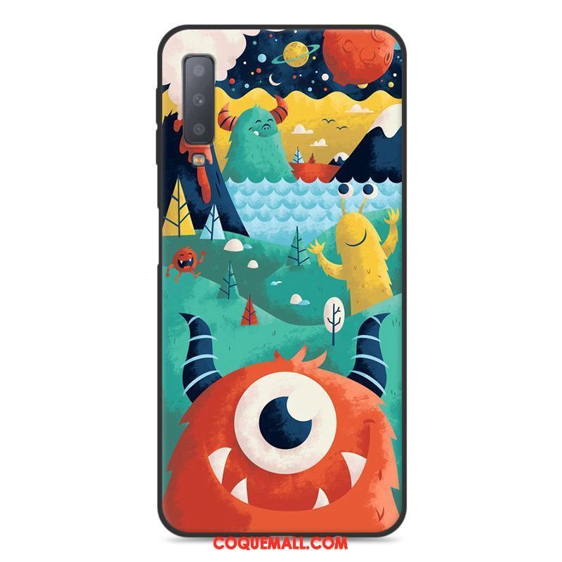 Étui Samsung Galaxy A7 2018 Bleu Incassable Très Mince, Coque Samsung Galaxy A7 2018 Fluide Doux Dessin Animé