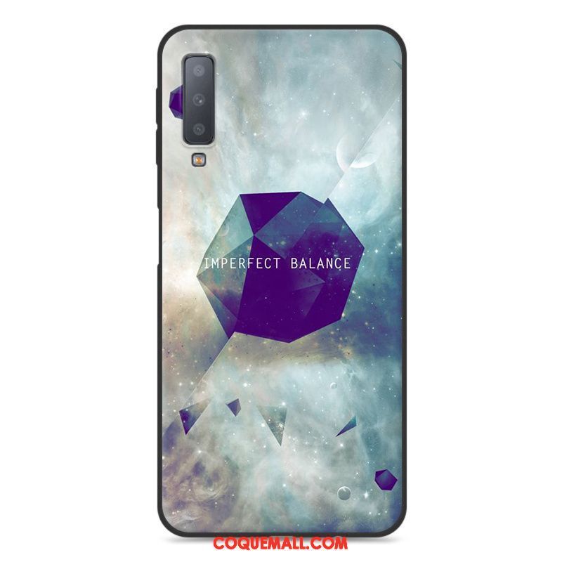 Étui Samsung Galaxy A7 2018 Bleu Incassable Très Mince, Coque Samsung Galaxy A7 2018 Fluide Doux Dessin Animé