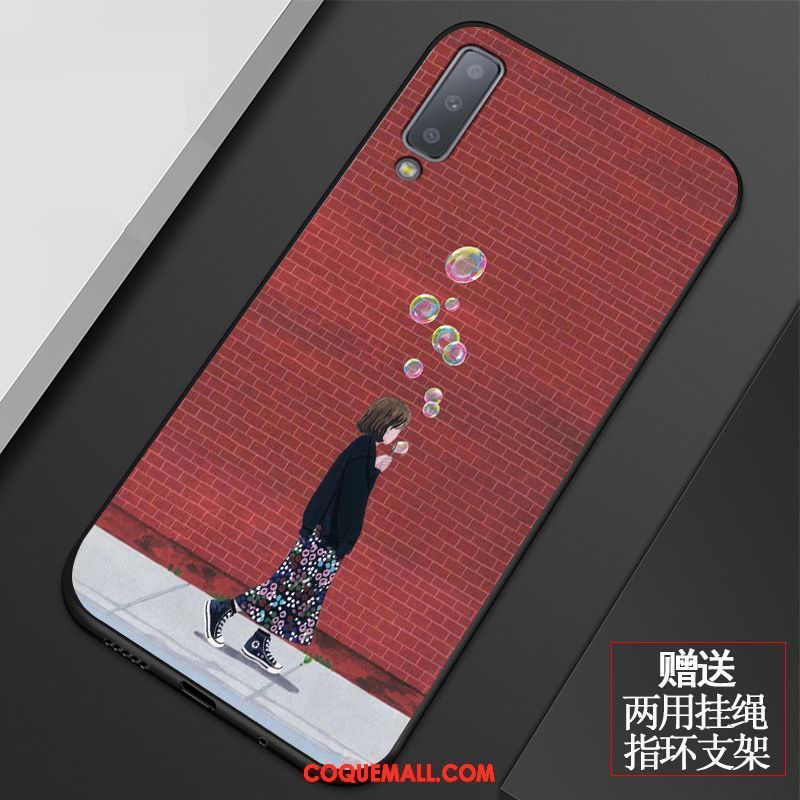 Étui Samsung Galaxy A7 2018 Dessin Animé Fluide Doux Silicone, Coque Samsung Galaxy A7 2018 Incassable Rouge