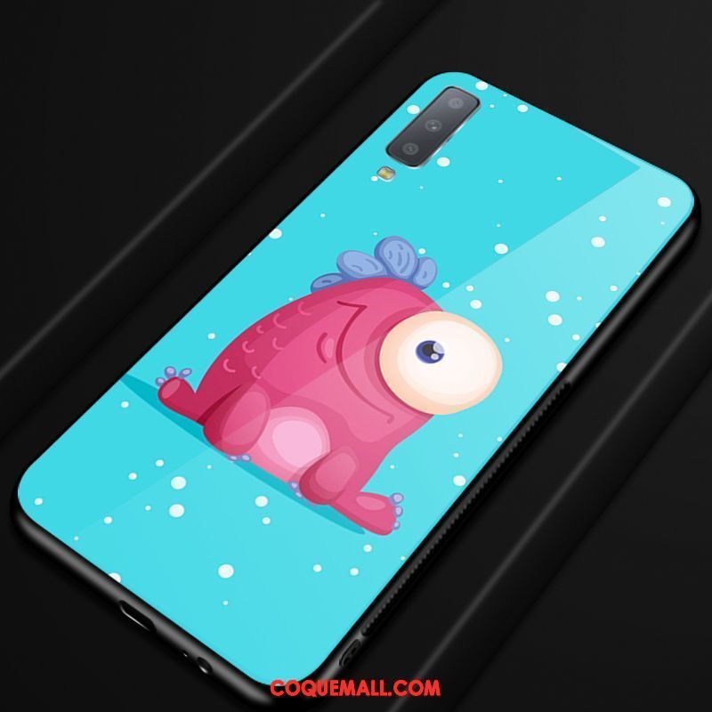 Étui Samsung Galaxy A7 2018 Téléphone Portable Difficile Verre, Coque Samsung Galaxy A7 2018 Bleu Dessin Animé