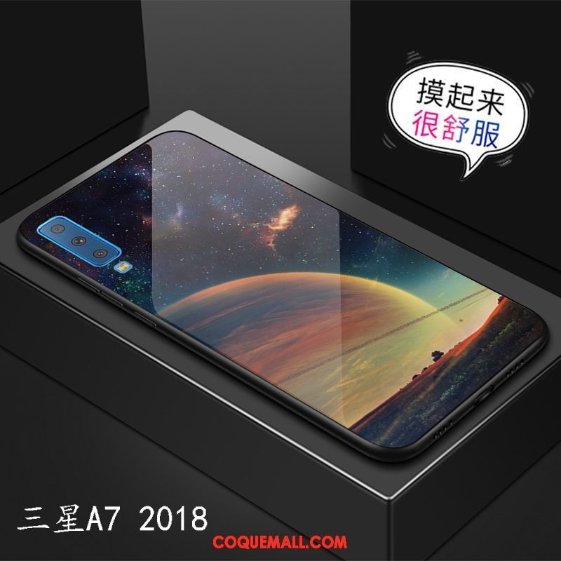 Étui Samsung Galaxy A7 2018 Téléphone Portable Miroir Ciel Étoilé, Coque Samsung Galaxy A7 2018 Incassable Violet