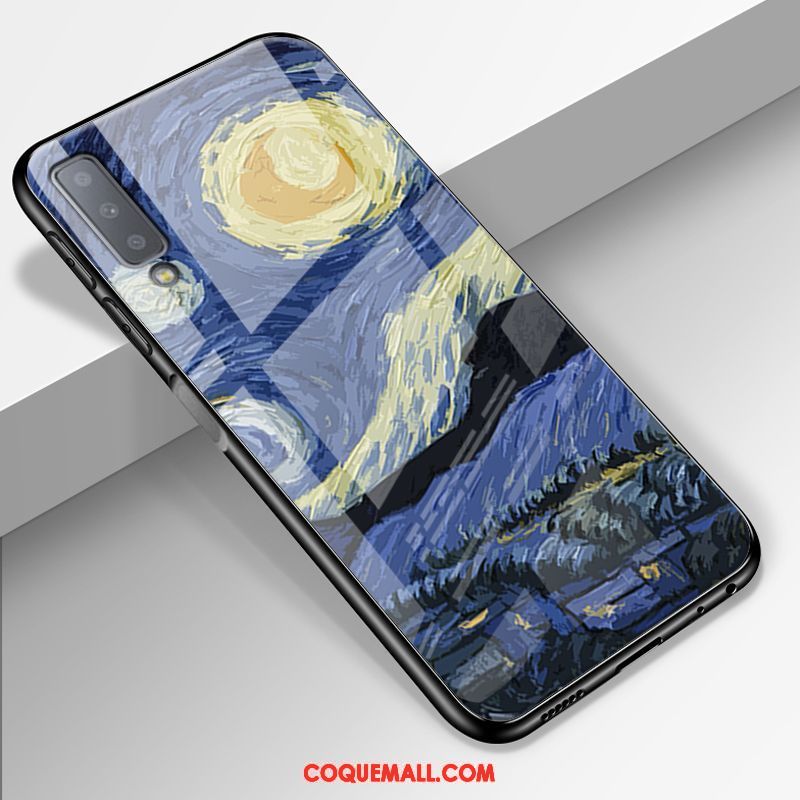 Étui Samsung Galaxy A7 2018 Verre Protection Violet, Coque Samsung Galaxy A7 2018 Ciel Étoilé Miroir