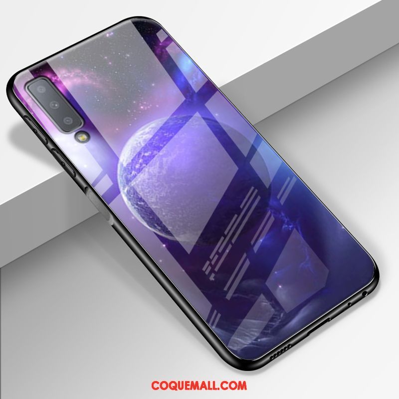 Étui Samsung Galaxy A7 2018 Verre Protection Violet, Coque Samsung Galaxy A7 2018 Ciel Étoilé Miroir