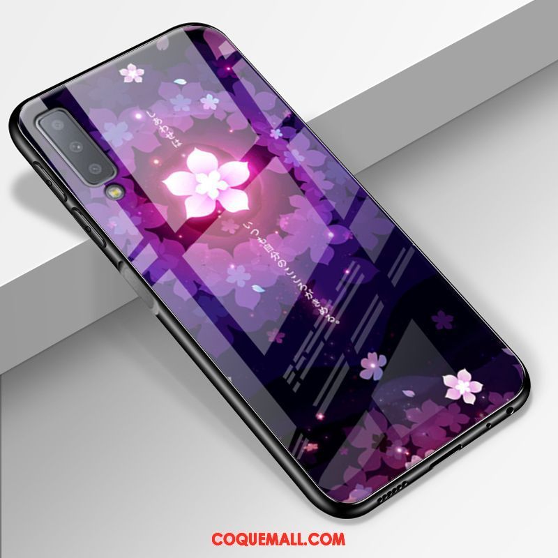 Étui Samsung Galaxy A7 2018 Verre Protection Violet, Coque Samsung Galaxy A7 2018 Ciel Étoilé Miroir