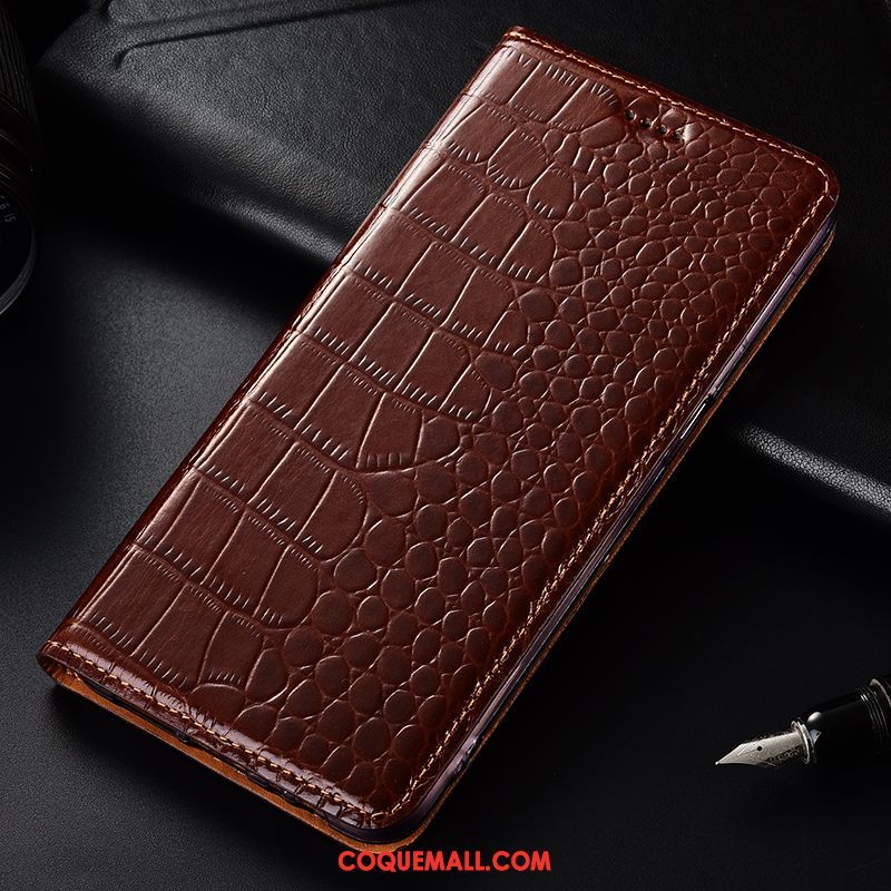 Étui Samsung Galaxy A70 Tout Compris Modèle Fleurie Cuir Véritable, Coque Samsung Galaxy A70 Crocodile Bleu