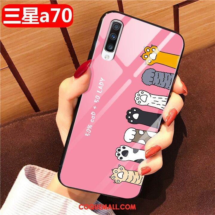 Étui Samsung Galaxy A70 Étoile Marque De Tendance Verre, Coque Samsung Galaxy A70 Charmant Rose