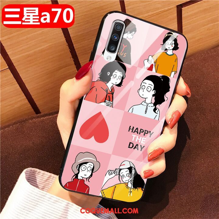 Étui Samsung Galaxy A70 Étoile Marque De Tendance Verre, Coque Samsung Galaxy A70 Charmant Rose