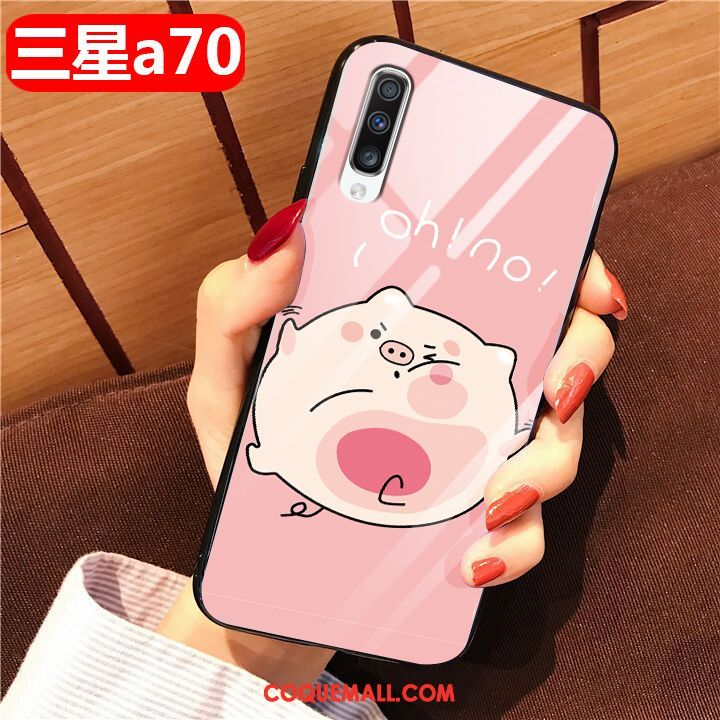 Étui Samsung Galaxy A70 Étoile Marque De Tendance Verre, Coque Samsung Galaxy A70 Charmant Rose