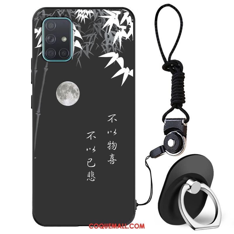 Étui Samsung Galaxy A71 Créatif Délavé En Daim Noir, Coque Samsung Galaxy A71 Téléphone Portable Protection