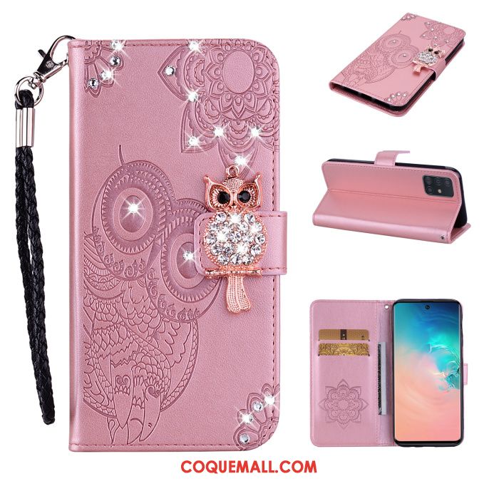 Étui Samsung Galaxy A71 En Cuir Étoile Strass, Coque Samsung Galaxy A71 Protection Or Rose