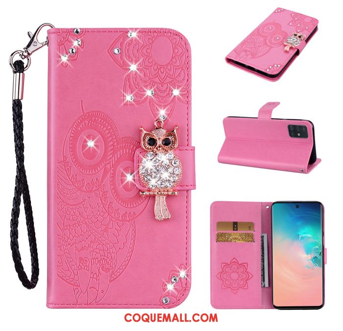 Étui Samsung Galaxy A71 En Cuir Étoile Strass, Coque Samsung Galaxy A71 Protection Or Rose