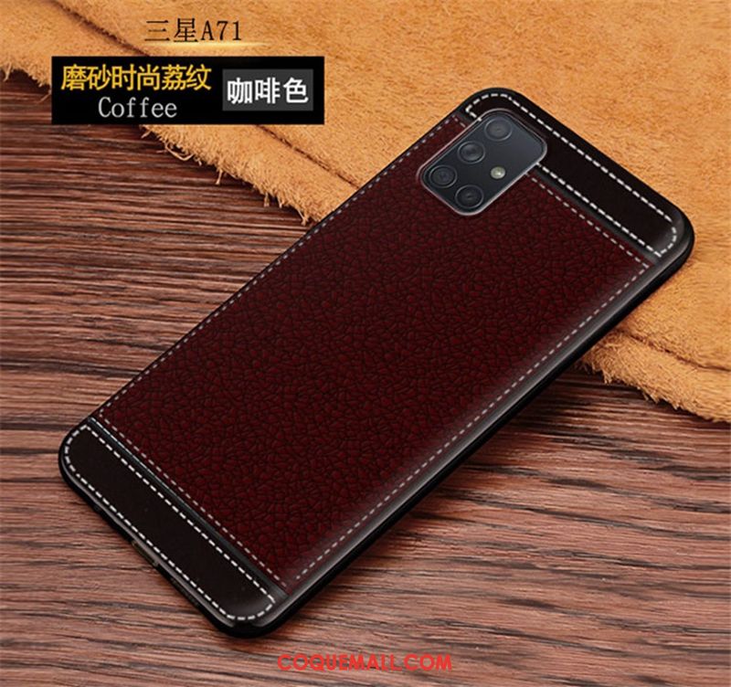 Étui Samsung Galaxy A71 Modèle Fleurie Protection Délavé En Daim, Coque Samsung Galaxy A71 Rouge Téléphone Portable