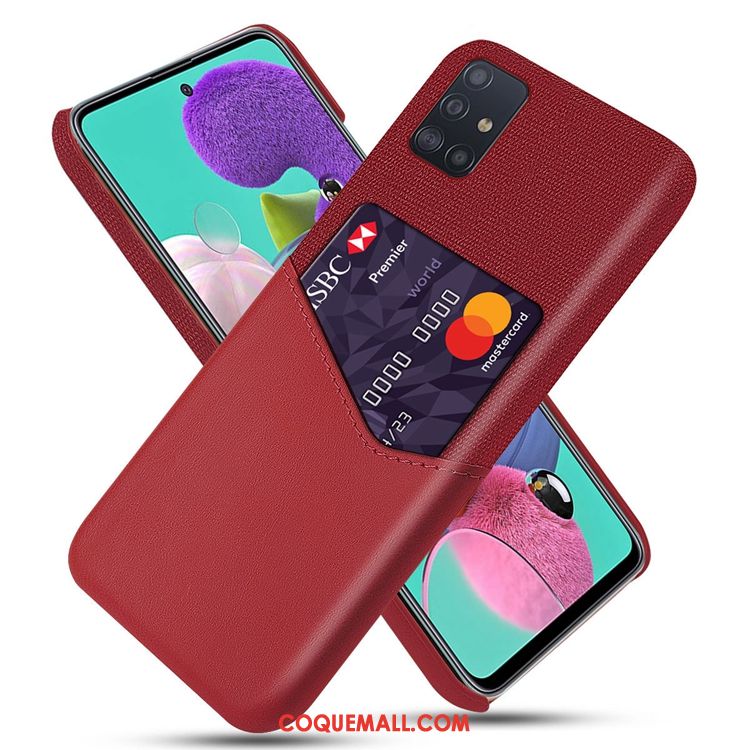 Étui Samsung Galaxy A71 Rouge Incassable Cuir, Coque Samsung Galaxy A71 Téléphone Portable Étoile