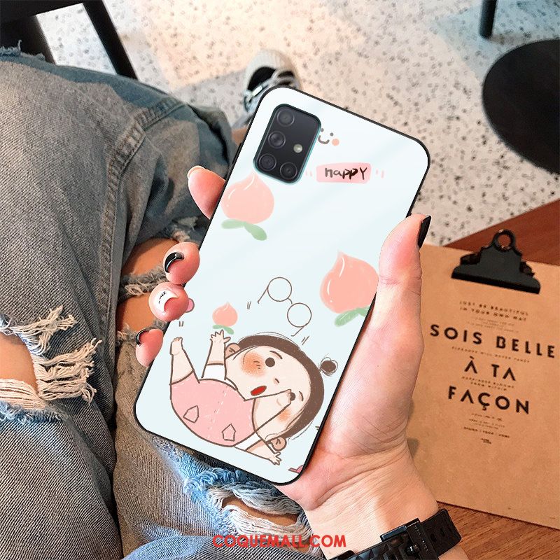 Étui Samsung Galaxy A71 Verre Dessin Animé Miroir, Coque Samsung Galaxy A71 Incassable Petit