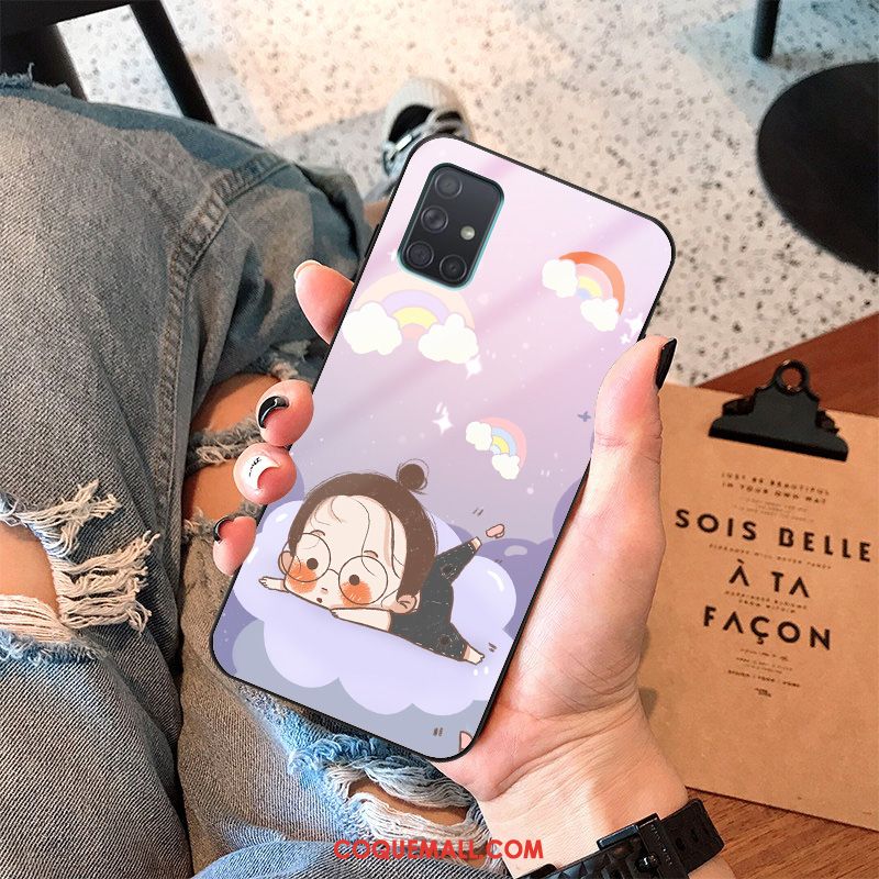 Étui Samsung Galaxy A71 Verre Dessin Animé Miroir, Coque Samsung Galaxy A71 Incassable Petit