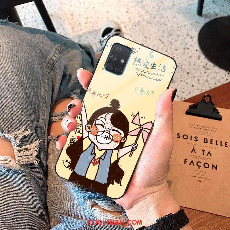 Étui Samsung Galaxy A71 Verre Dessin Animé Miroir, Coque Samsung Galaxy A71 Incassable Petit