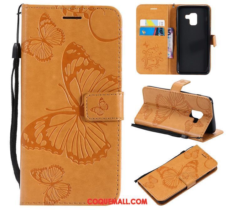 Étui Samsung Galaxy A8 2018 Orange Étui En Cuir Protection, Coque Samsung Galaxy A8 2018 Clamshell Étoile