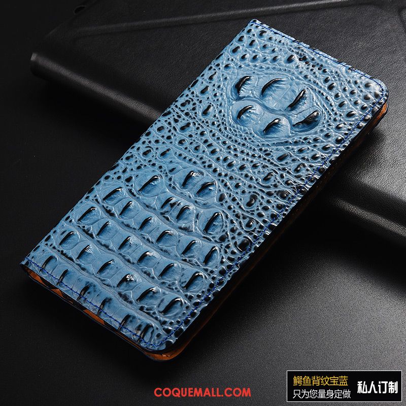 Étui Samsung Galaxy A80 Cuir Véritable Tout Compris Téléphone Portable, Coque Samsung Galaxy A80 Modèle Fleurie Bleu