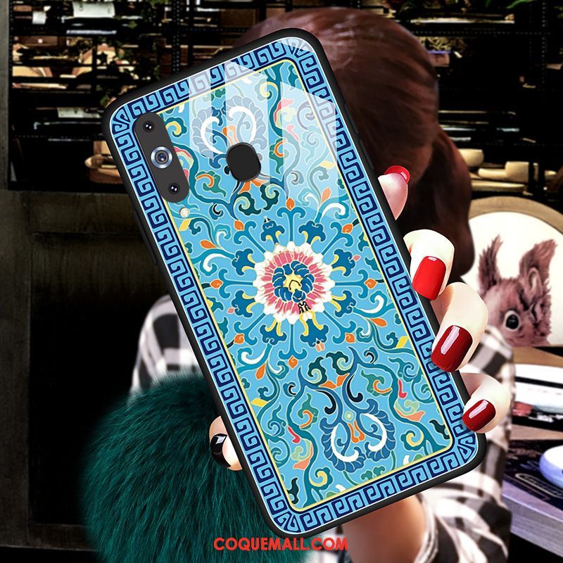 Étui Samsung Galaxy A8s Modèle Fleurie Bleu Verre, Coque Samsung Galaxy A8s Téléphone Portable Tout Compris