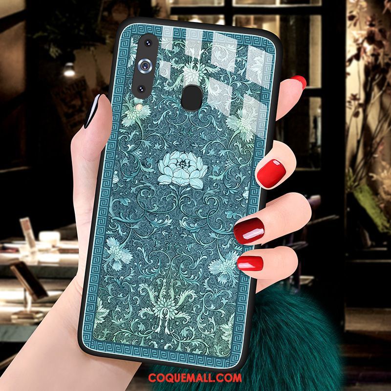 Étui Samsung Galaxy A8s Modèle Fleurie Bleu Verre, Coque Samsung Galaxy A8s Téléphone Portable Tout Compris