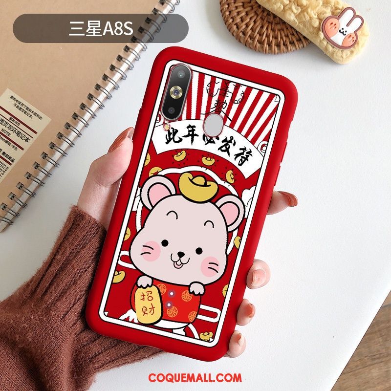 Étui Samsung Galaxy A8s Rouge Dessin Animé Mode, Coque Samsung Galaxy A8s Créatif Fluide Doux