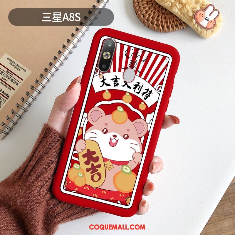 Étui Samsung Galaxy A8s Rouge Dessin Animé Mode, Coque Samsung Galaxy A8s Créatif Fluide Doux