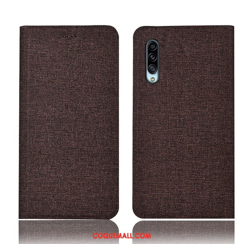 Étui Samsung Galaxy A90 5g Plaid Incassable Tout Compris, Coque Samsung Galaxy A90 5g Téléphone Portable Lin Braun