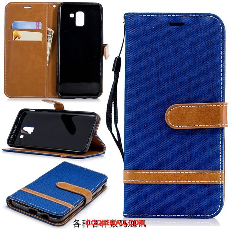 Étui Samsung Galaxy J6 En Denim Étoile Étui En Cuir, Coque Samsung Galaxy J6 Téléphone Portable Bleu