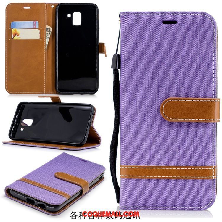 Étui Samsung Galaxy J6 En Denim Étoile Étui En Cuir, Coque Samsung Galaxy J6 Téléphone Portable Bleu