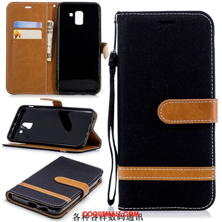 Étui Samsung Galaxy J6 En Denim Étoile Étui En Cuir, Coque Samsung Galaxy J6 Téléphone Portable Bleu