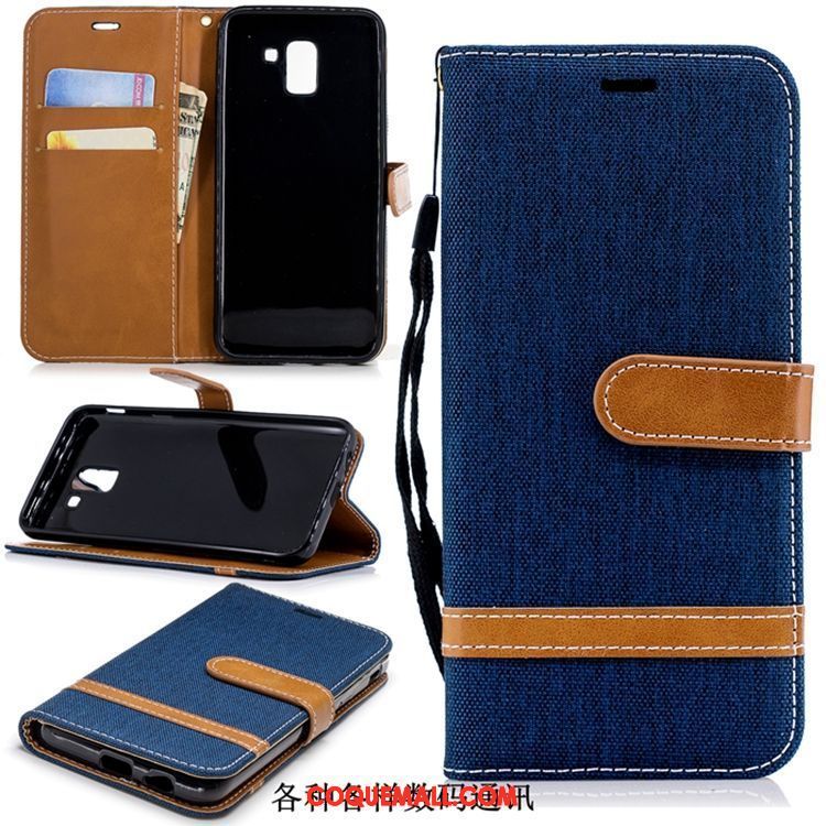 Étui Samsung Galaxy J6 En Denim Étoile Étui En Cuir, Coque Samsung Galaxy J6 Téléphone Portable Bleu