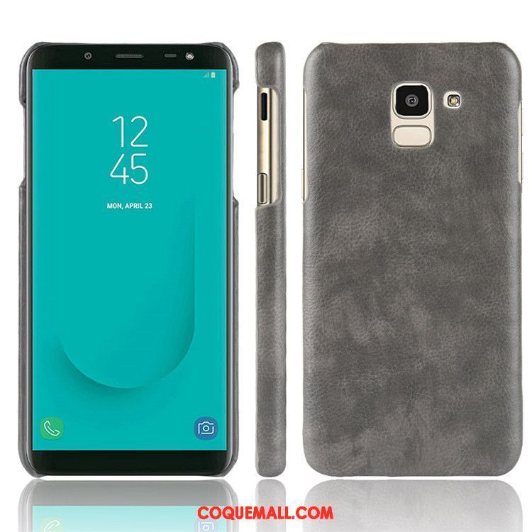 Étui Samsung Galaxy J6 Protection Litchi Incassable, Coque Samsung Galaxy J6 Modèle Fleurie Étoile Braun