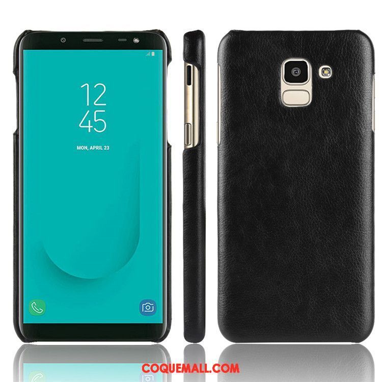 Étui Samsung Galaxy J6 Protection Litchi Incassable, Coque Samsung Galaxy J6 Modèle Fleurie Étoile Braun