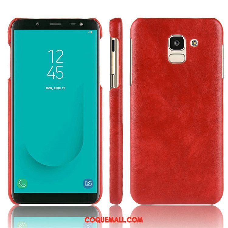 Étui Samsung Galaxy J6 Protection Litchi Incassable, Coque Samsung Galaxy J6 Modèle Fleurie Étoile Braun