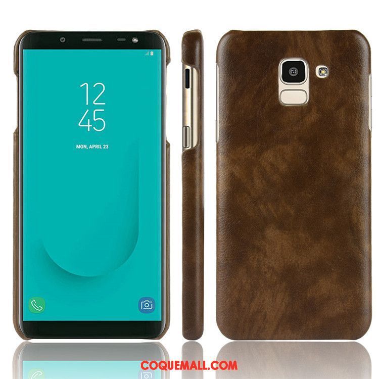 Étui Samsung Galaxy J6 Protection Litchi Incassable, Coque Samsung Galaxy J6 Modèle Fleurie Étoile Braun