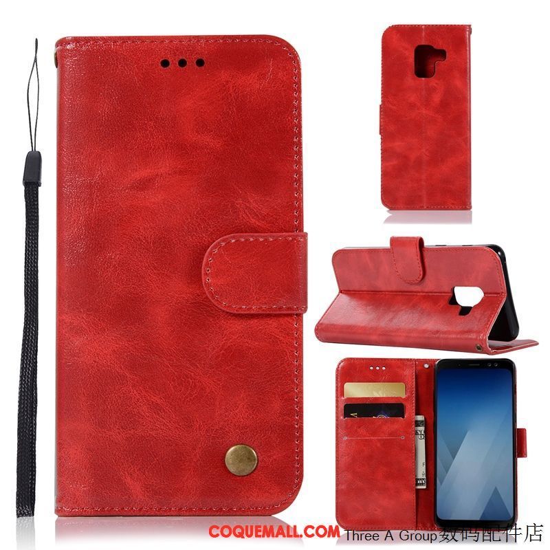 Étui Samsung Galaxy J6 Étui En Cuir Téléphone Portable Rouge, Coque Samsung Galaxy J6 Carte Étoile