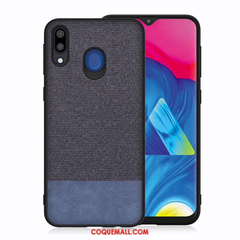 Étui Samsung Galaxy M20 Bleu Incassable Tissu, Coque Samsung Galaxy M20 Silicone Étoile Braun