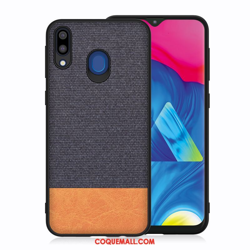 Étui Samsung Galaxy M20 Bleu Incassable Tissu, Coque Samsung Galaxy M20 Silicone Étoile Braun