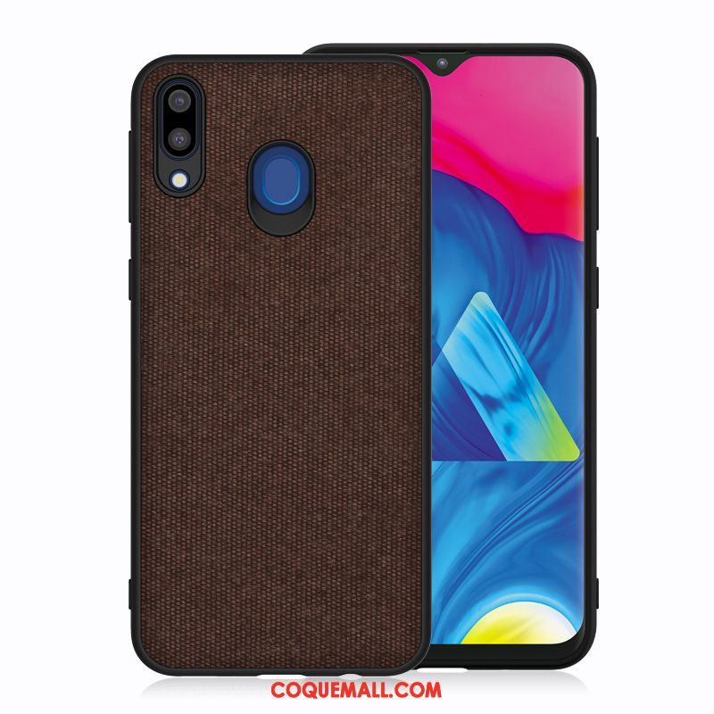 Étui Samsung Galaxy M20 Bleu Incassable Tissu, Coque Samsung Galaxy M20 Silicone Étoile Braun