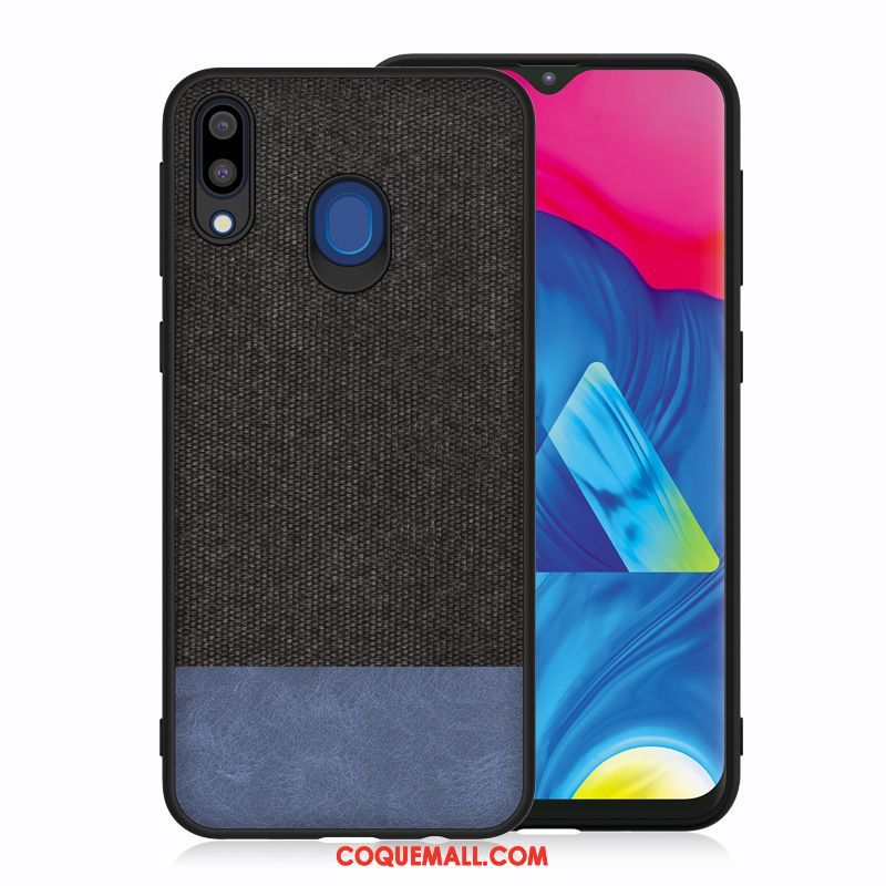 Étui Samsung Galaxy M20 Bleu Incassable Tissu, Coque Samsung Galaxy M20 Silicone Étoile Braun