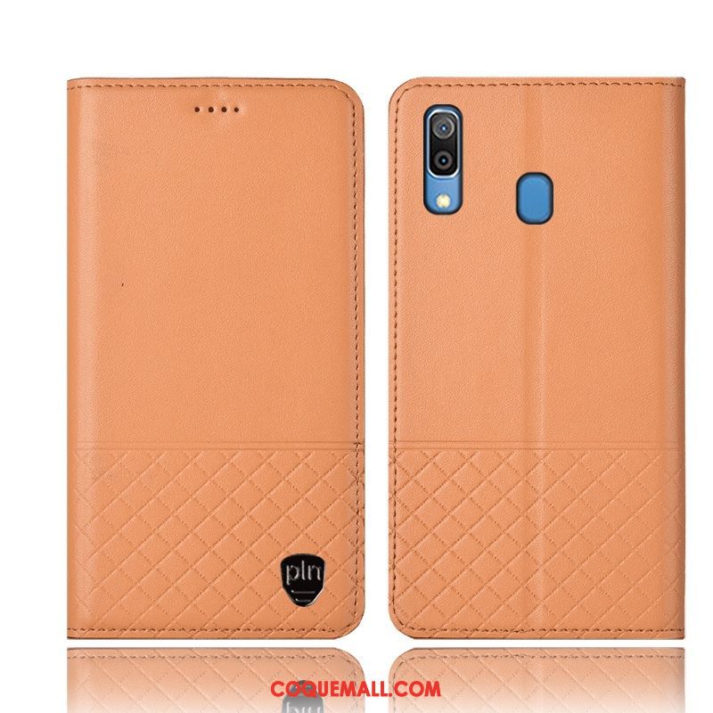 Étui Samsung Galaxy M20 Incassable Protection Plaid, Coque Samsung Galaxy M20 Téléphone Portable En Cuir Beige